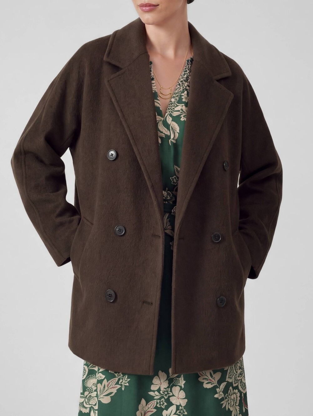 Current Air Double-Breasted Brown Pea Coat